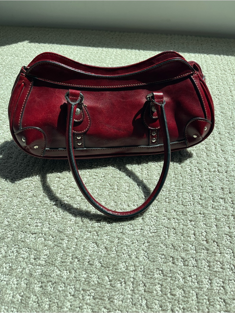 Rina Rich vintage style classic Burgundy Leather Tote Bag - Elegant Everyday